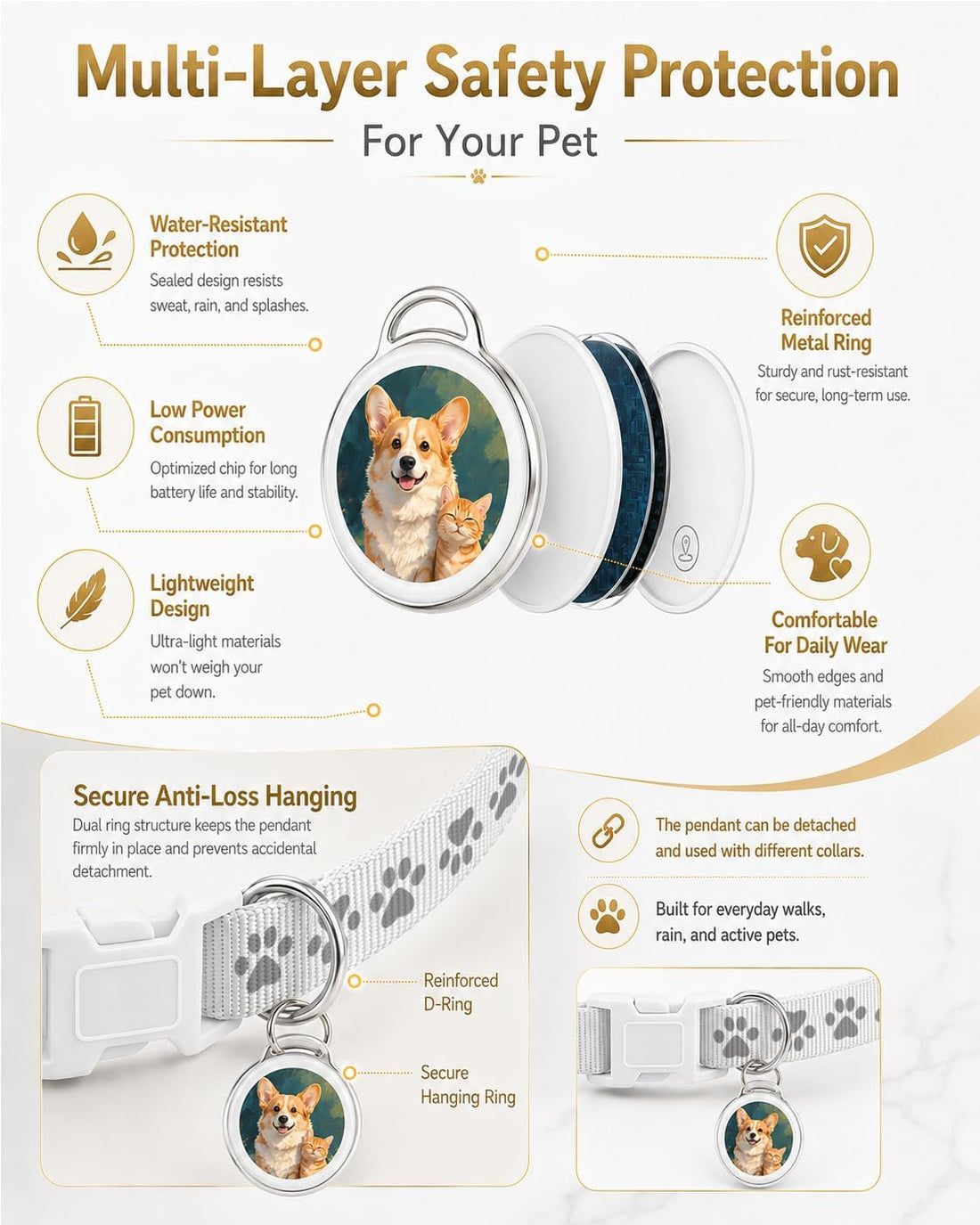 Cat GPS Tracker Collar & Dog Mini Tracker, No Monthly Fee Location