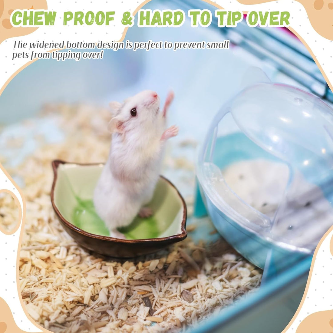 2 Pcs Ceramic Food Water Bowl Dish for Hamster Pets, Leaf