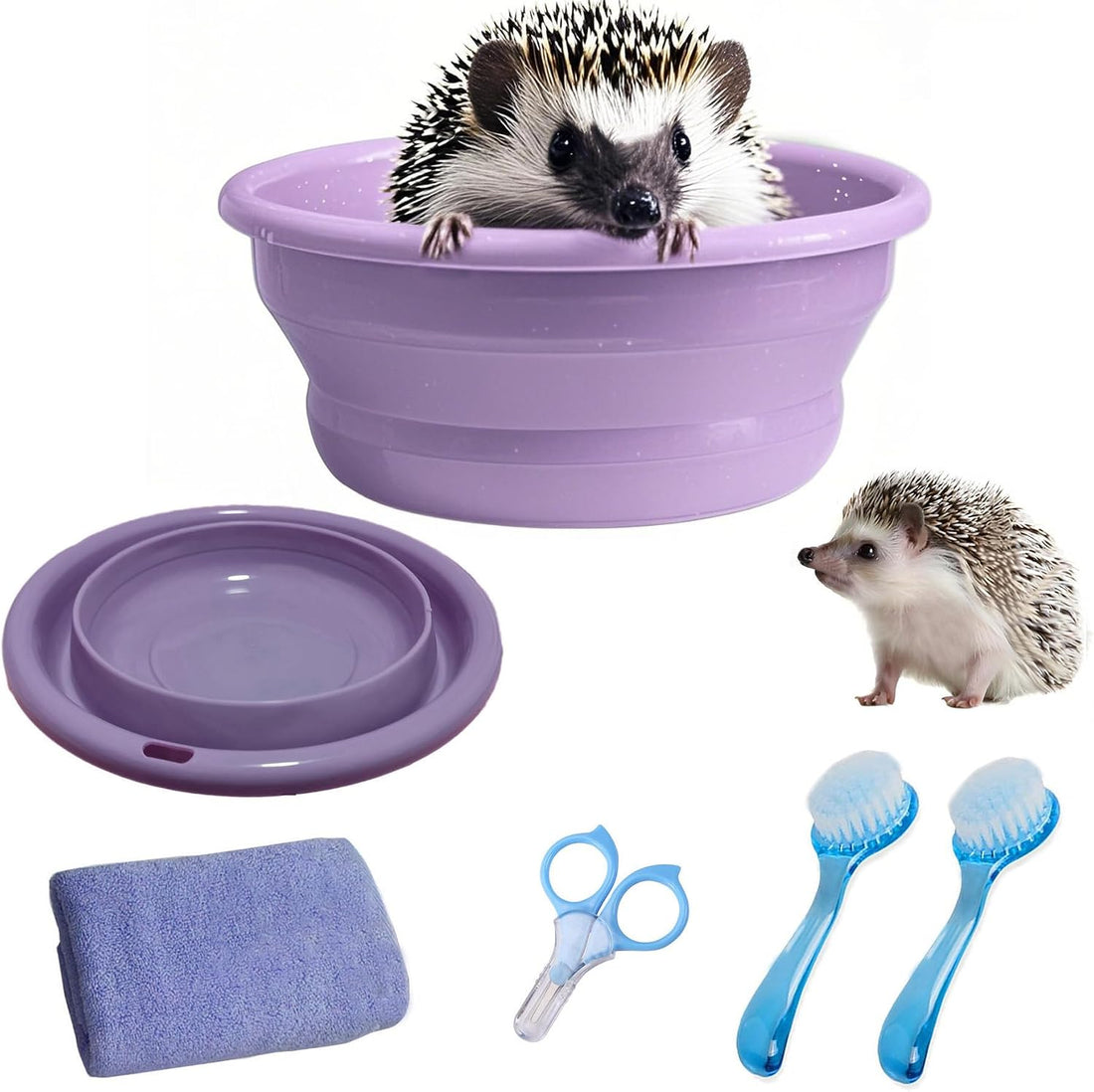 Hedgehog Bath Supplies: Foldable Bathtub, Nail Clippers, Brush, Towel