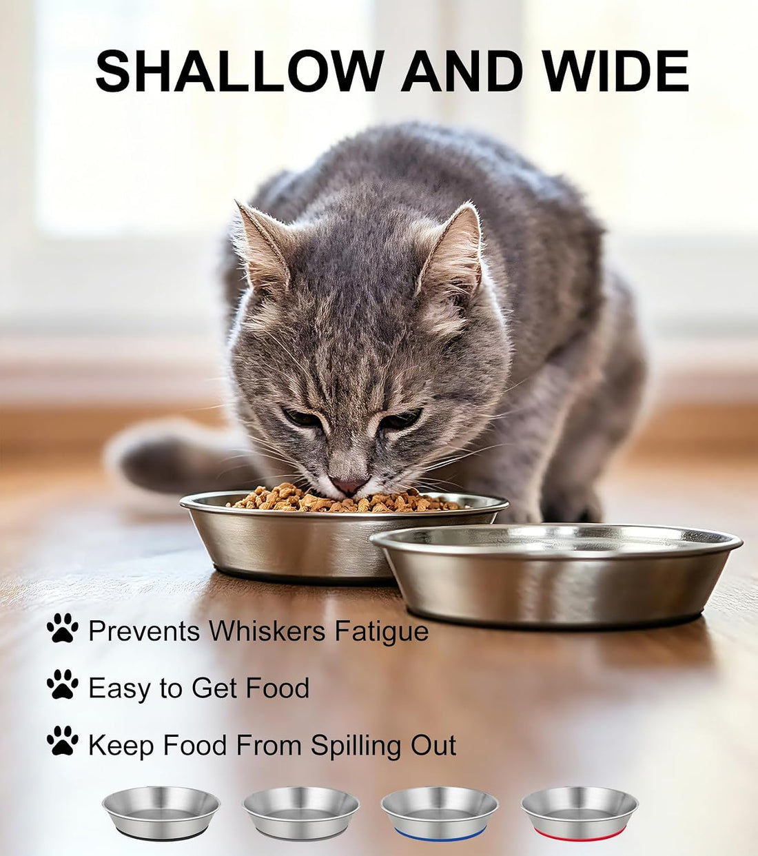 2 Pack Stainless Steel Cat Bowls for Food and Water