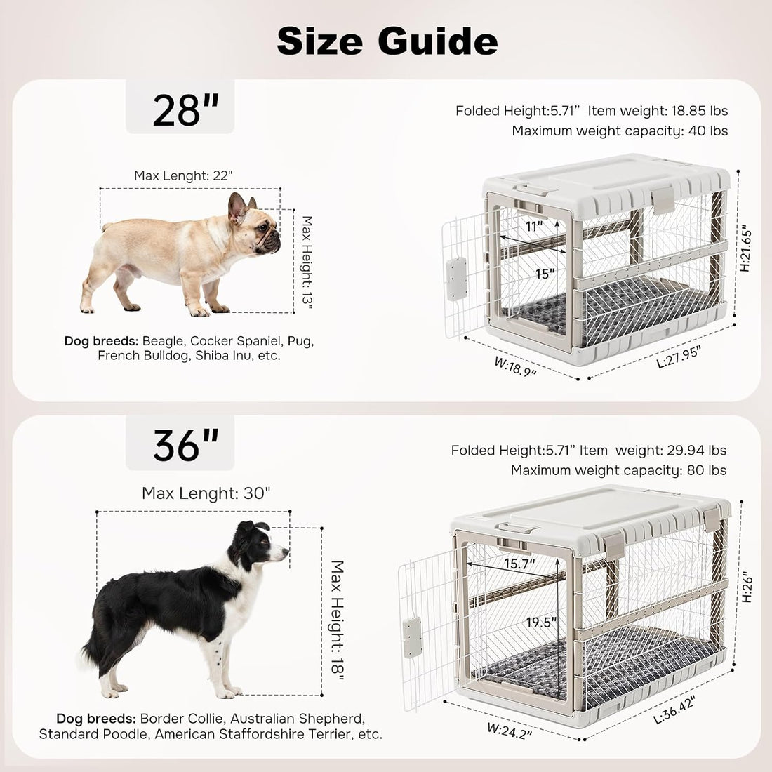 ZOMISIA Collapsible Dog Crate with Bed Mat