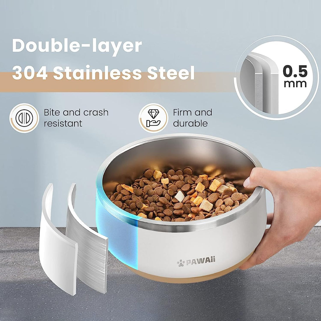Pawaii Dog Bowl, 34 oz Double-Wall Stainless Steel Food and Water Bowl