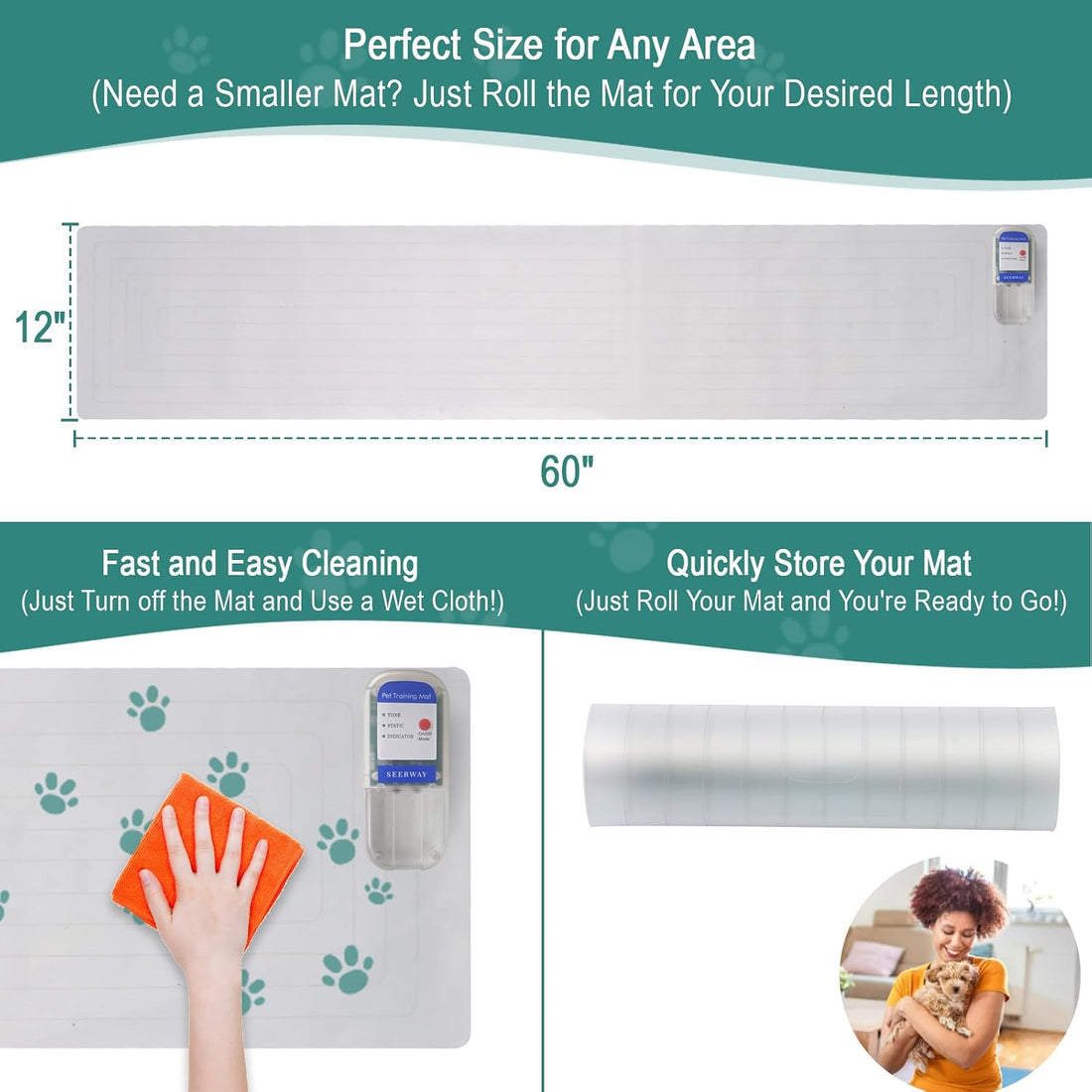 SEERWAY Pet Shock Training Mat for Dog & Cat, 3 Modes, 60x12Inches