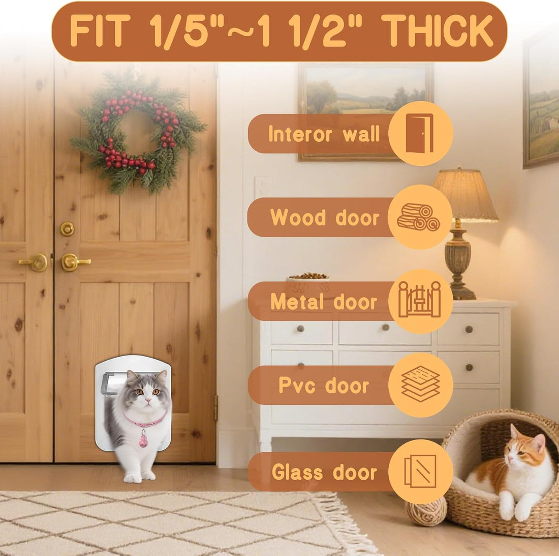 HIDROSIL Cat Door with Collar Sensor, 4 Ways Lock