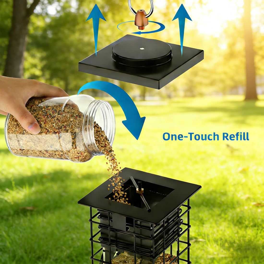 Metal Squirrel Proof Bird Feeder,2.5LB Capacity,Easy Refill & Clean