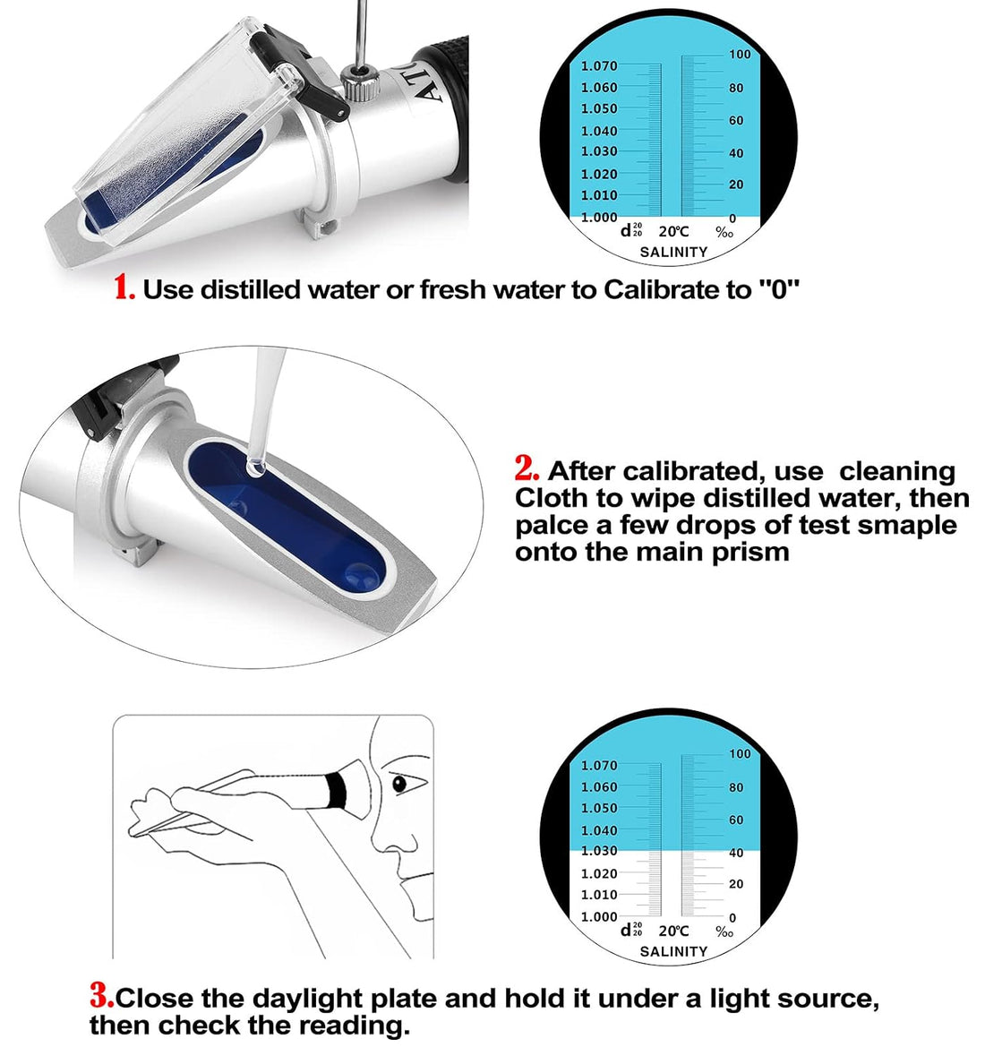 Water Salinity Refractometer, Dual Scales Hydrometer