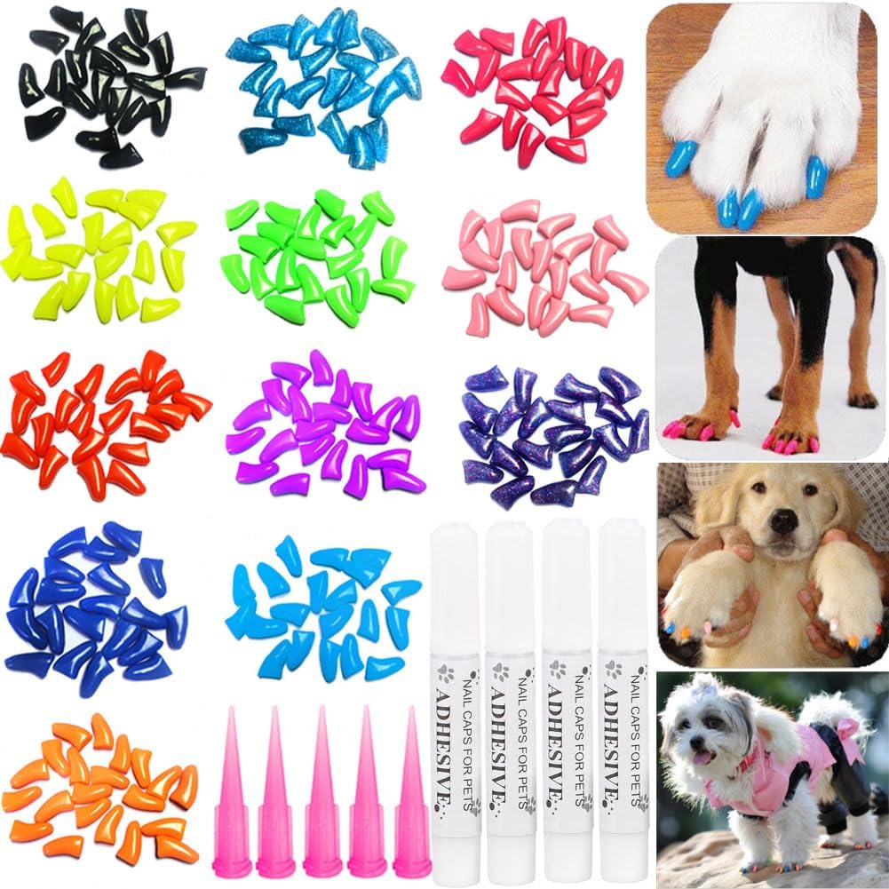 VICTHY 100pcs Dog Nail Caps & Claw Caps with Adhesive Glue