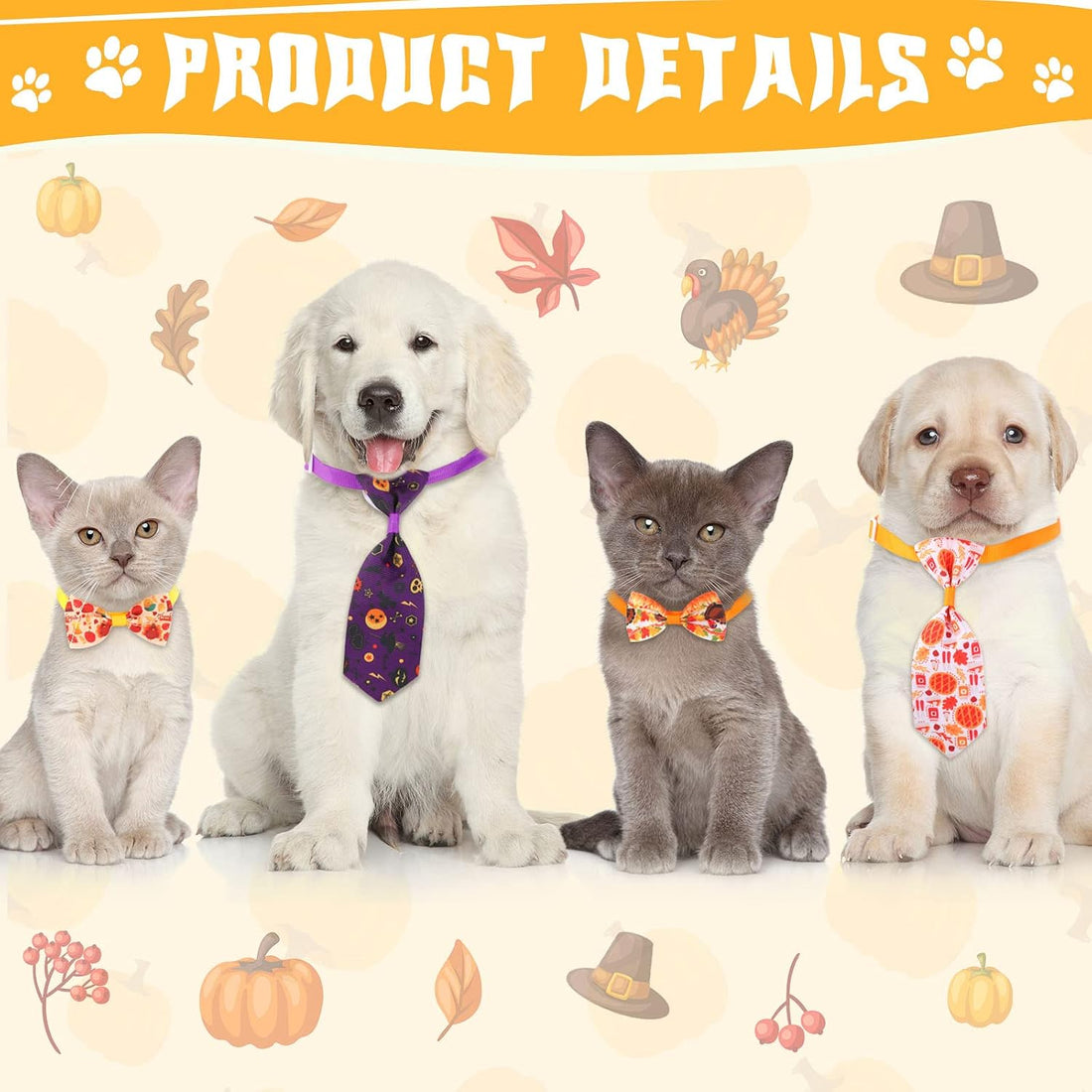 Reginary 100 Pack Fall and Halloween Dog Bow Tie Collar Set