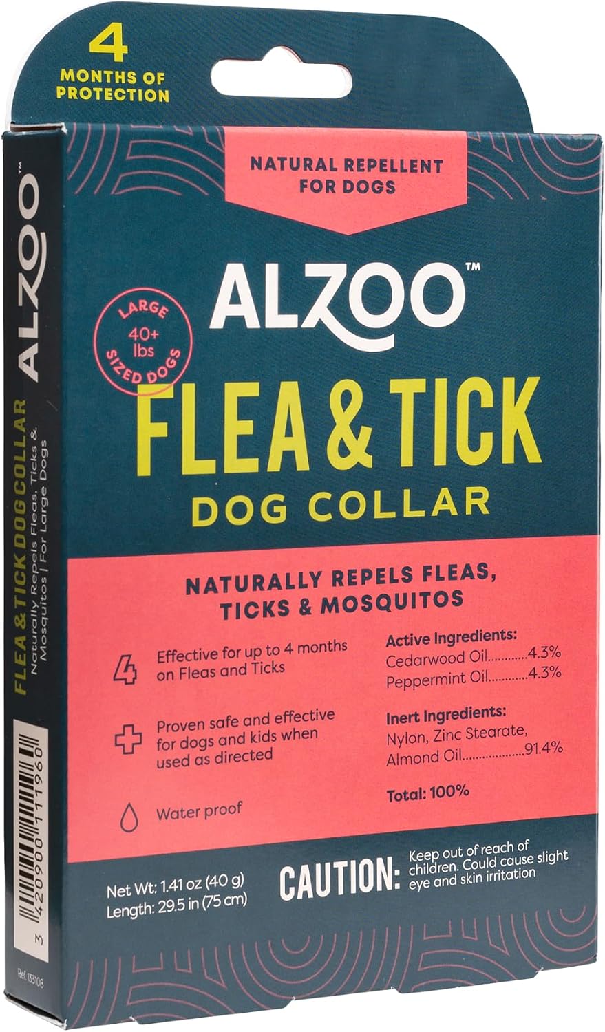 ALZOO Flea & Tick Collar for Dogs, Large 40+ lb