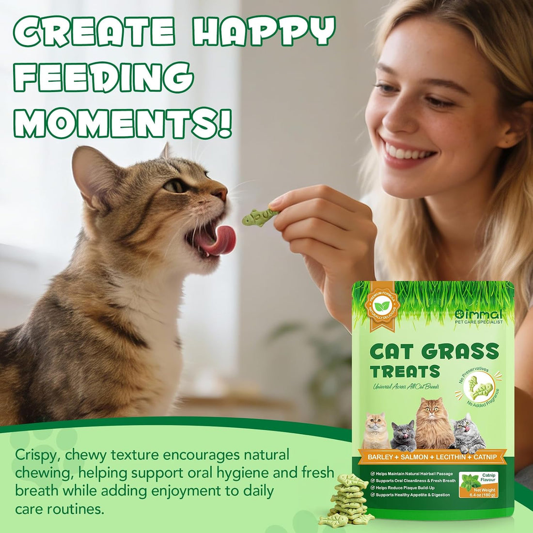 Cat Grass Treats,Cat Treats for Indoor Hairball 180g