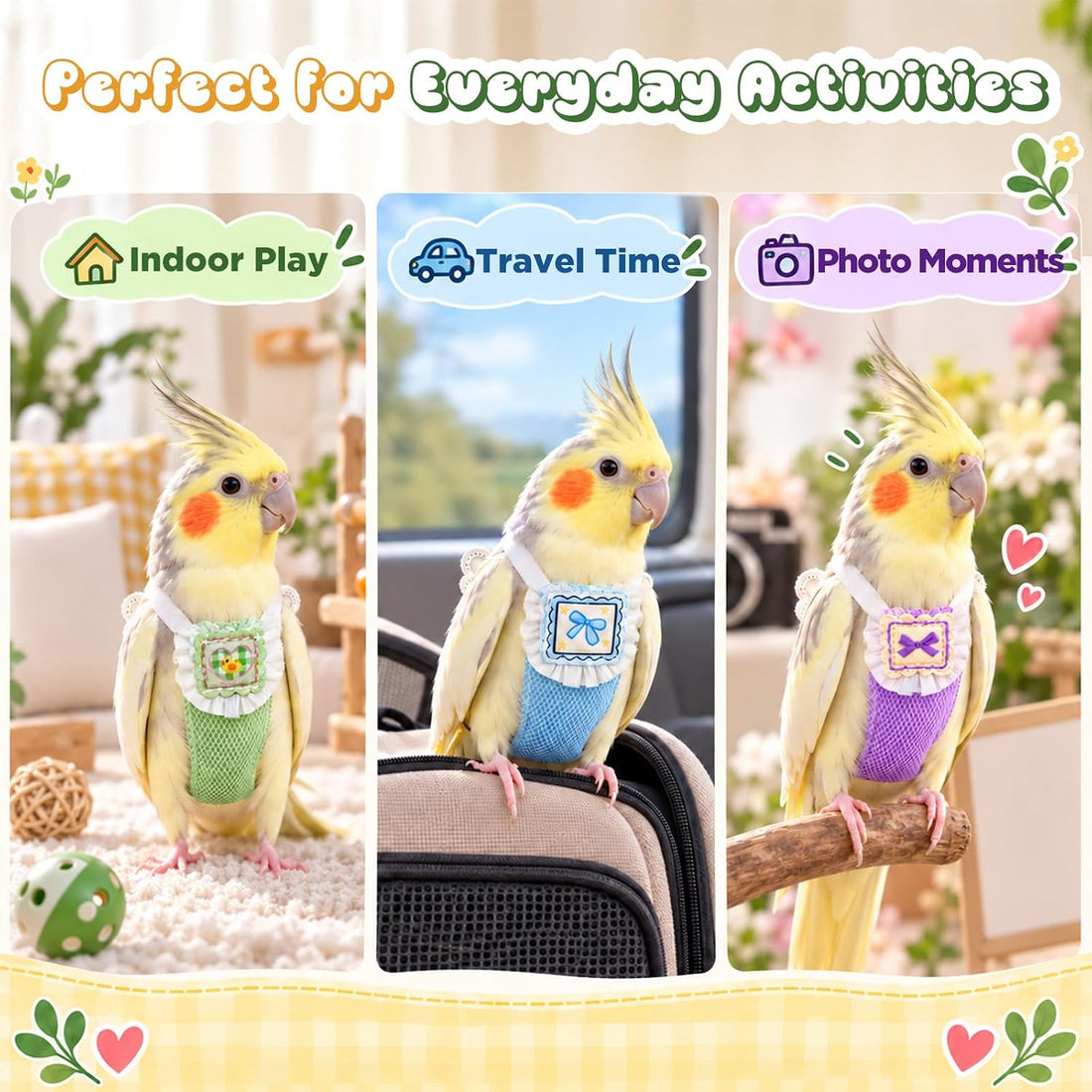Bird Diaper, 4 Pcs Reusable Parrot Nappy with Elastic Straps