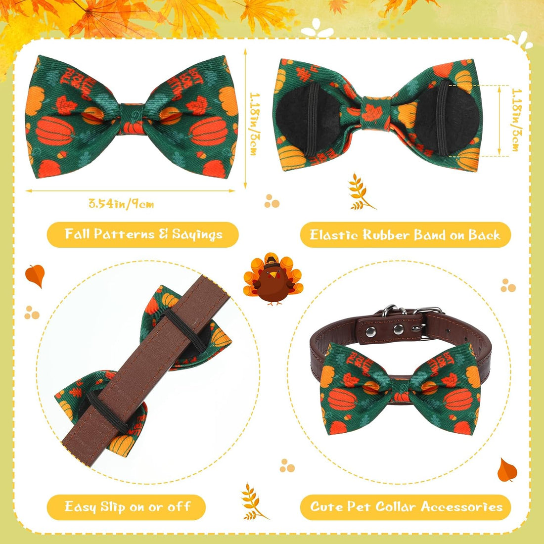 Talltalk 30 Pcs Fall Dog Bow Ties Fall Style, Pet Collar Bows for Cats