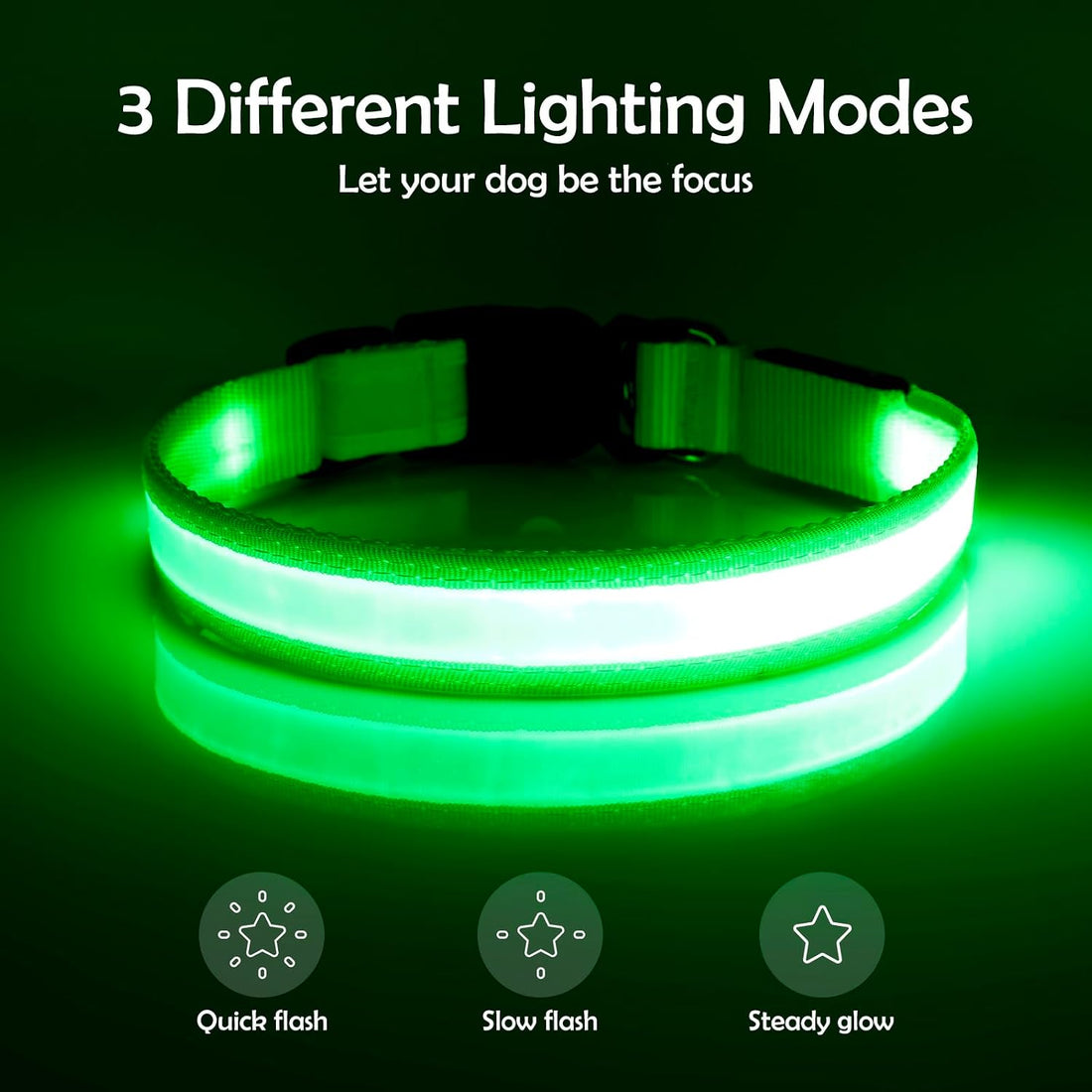 VIZPET LED Dog Collar, Light up Dog Collar Adjustable Safety Glow