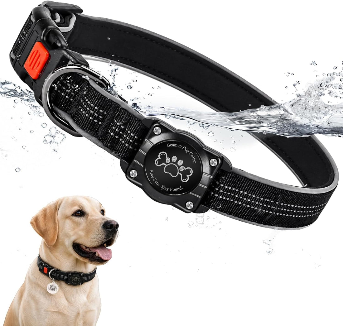 Dog Collar with AirTag Holder IP68 Waterproof Reflective Collar Blue M