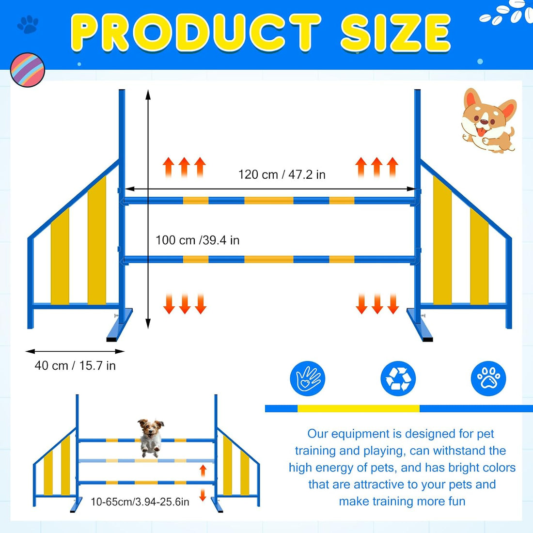 Seenelling Dog Agility Jump with Wing Bars, Adjustable Metal Hurdle
