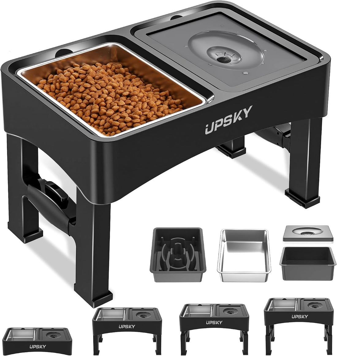 UPSKY 2-in-1 Elevated Dog Bowls Set with 4 Height Adjustable Stand