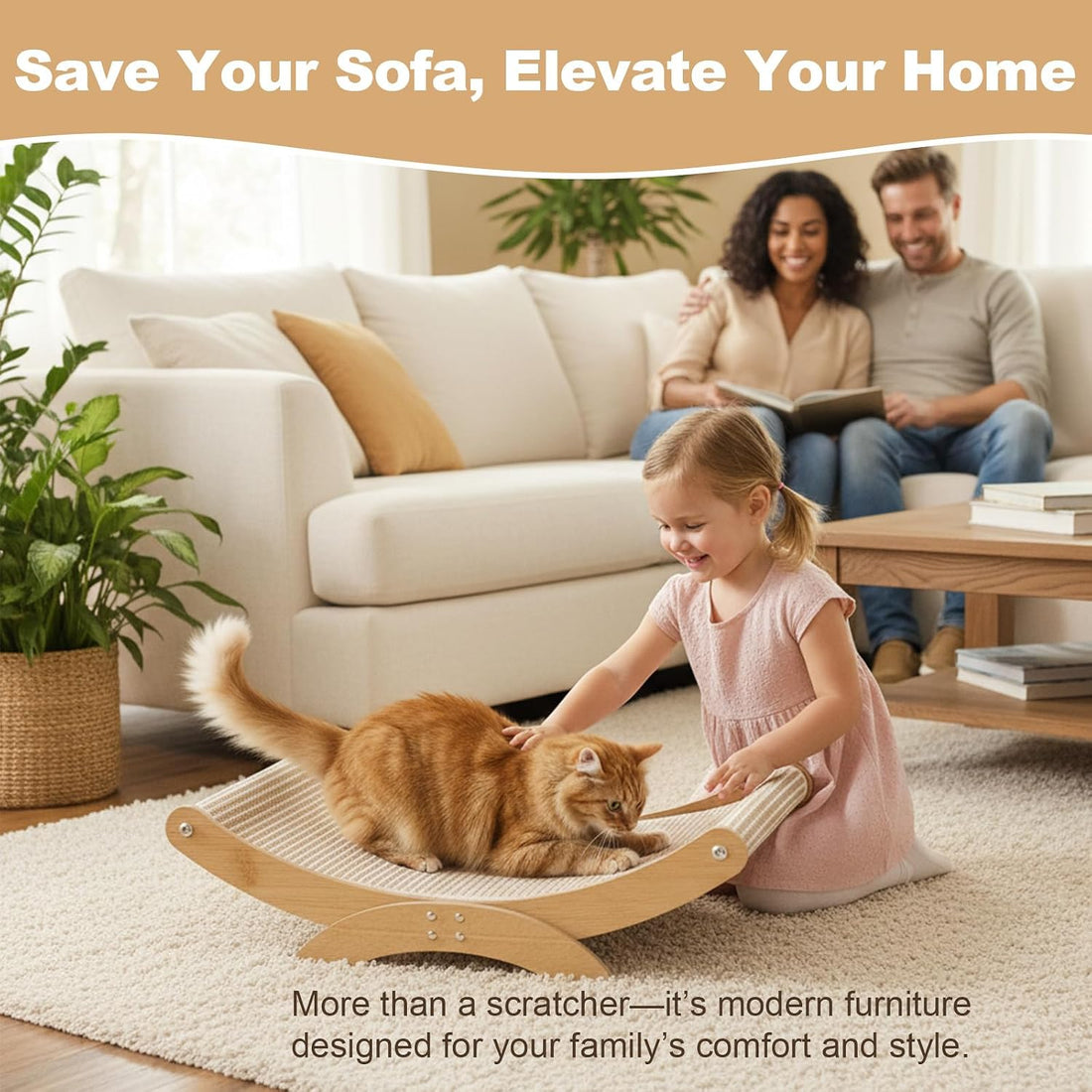 Large Cat Scratcher Bed, Cat Hammock with Sisal Scratch Pad