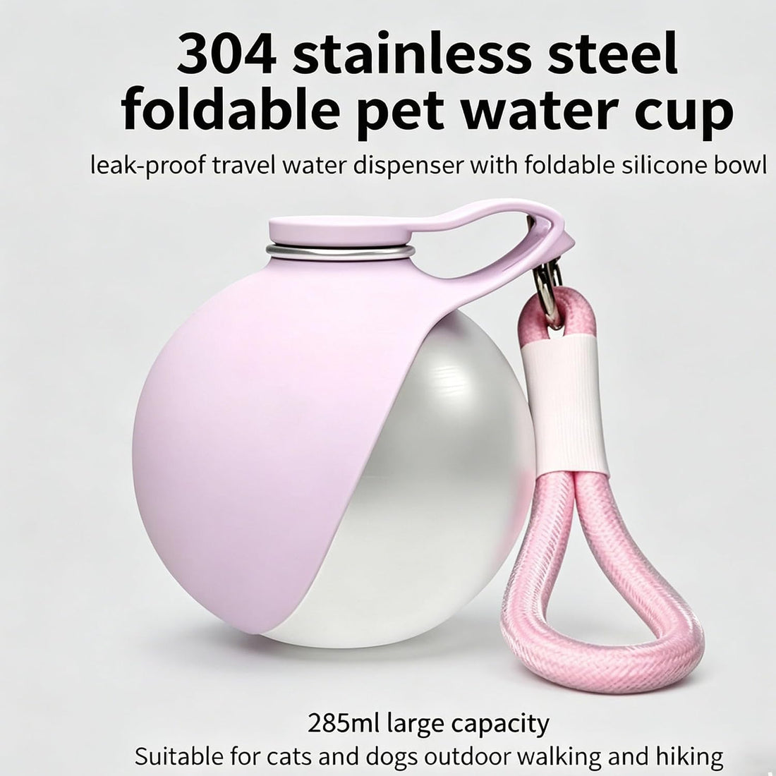 Portable Dog Water Bottle, 304 Stainless Steel Foldable Pet Water Cup