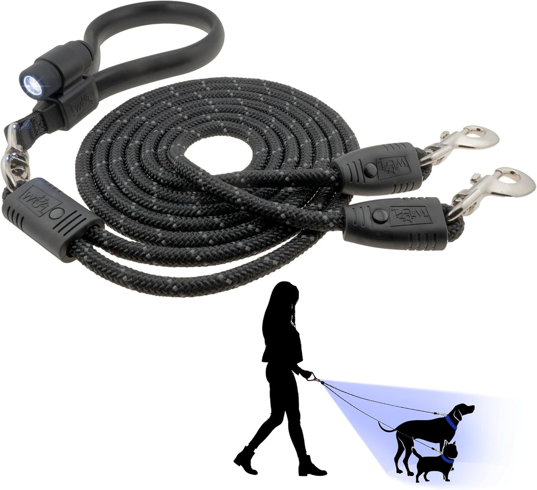 Wigzi - 2025 Edition -Dual Doggie Flex Walk with LED Two Dog Leash.