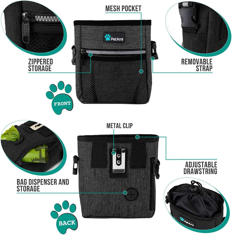 PetAmi Hands Free Dog Treat Pouch for Training and Walking, Charcoal