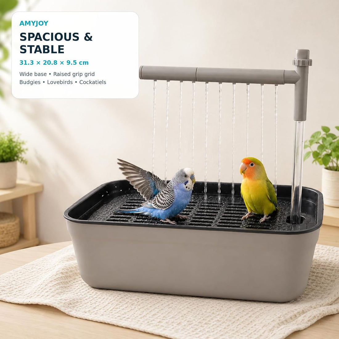 AMYJOY Automatic Bird Bath for Cage, USB Parakeet Shower Fountain