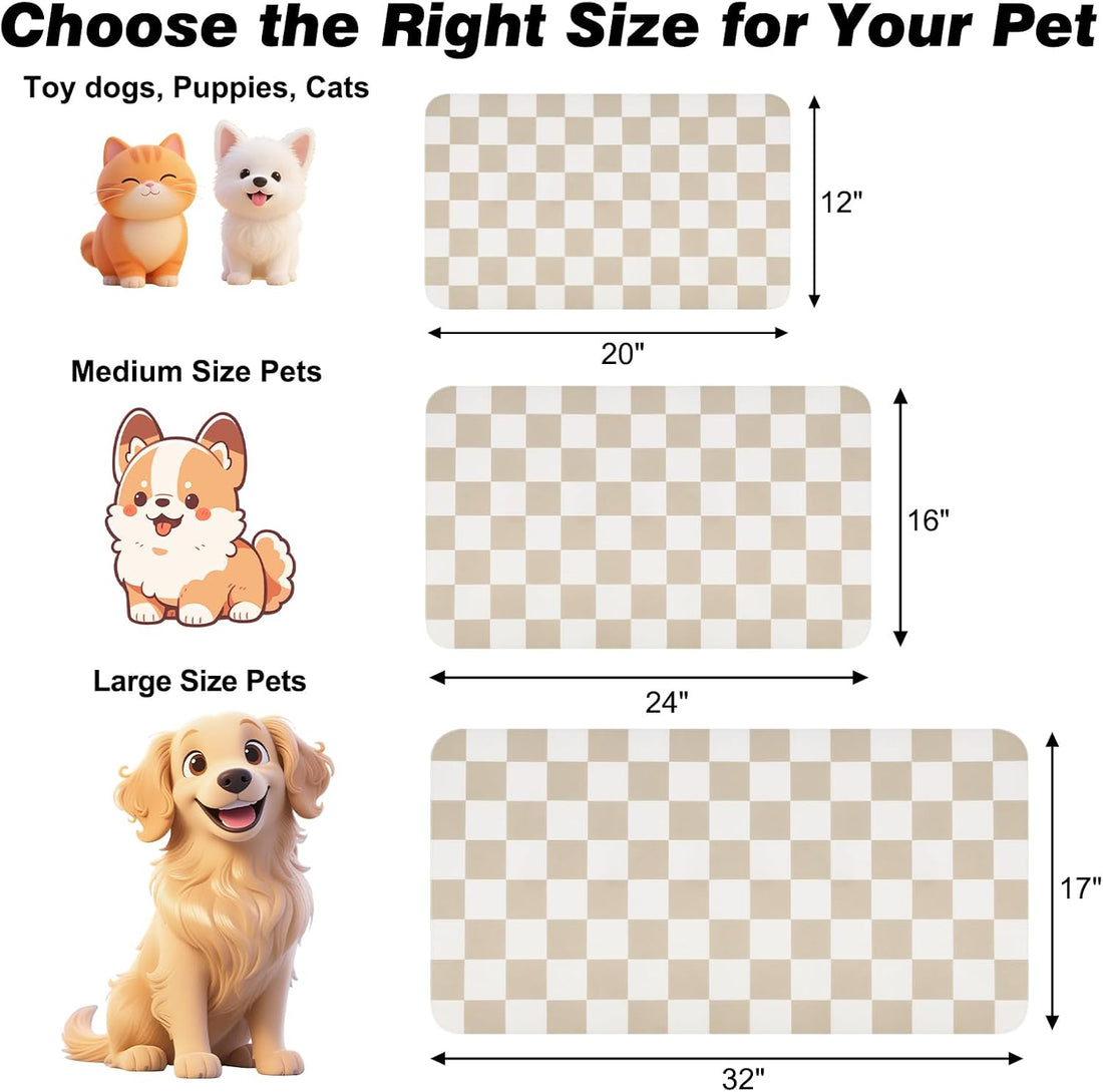 CooRug Checkered Dog Food Mat, Absorbent Leak-Proof Pet Feeding Mat