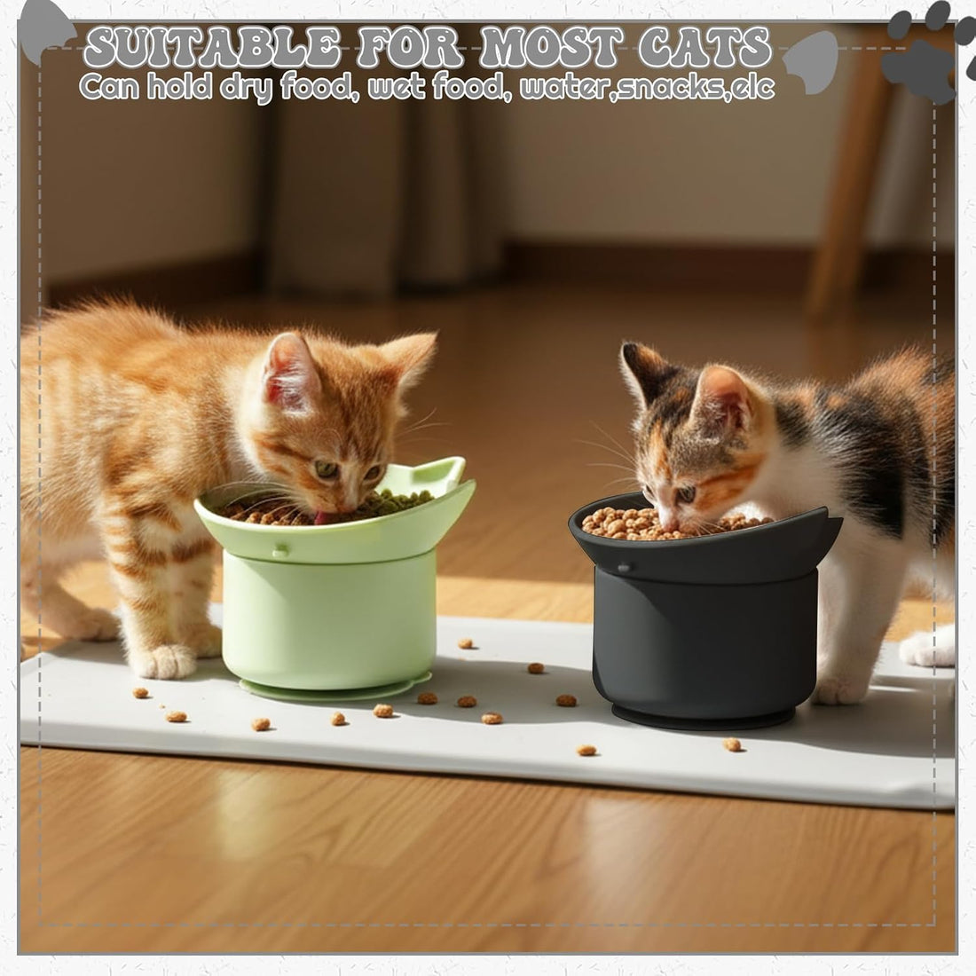 2 Pack Elevated Slow Feeder Cat Bowls Anti Vomit Tilted Raised Cat