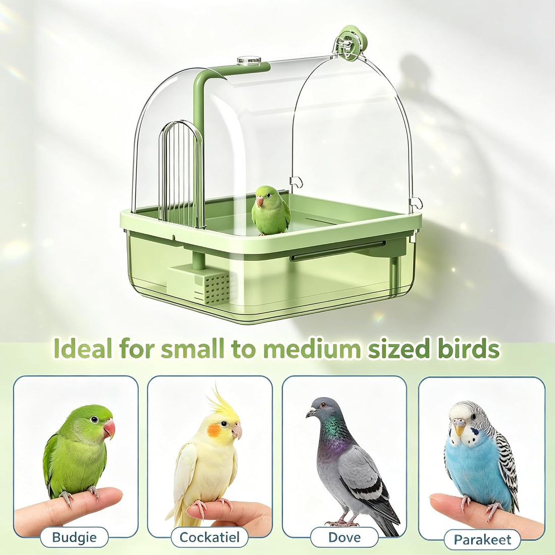 Automatic Bird Bath Shower for Cage, Indoor Clear Parrot Bath Box