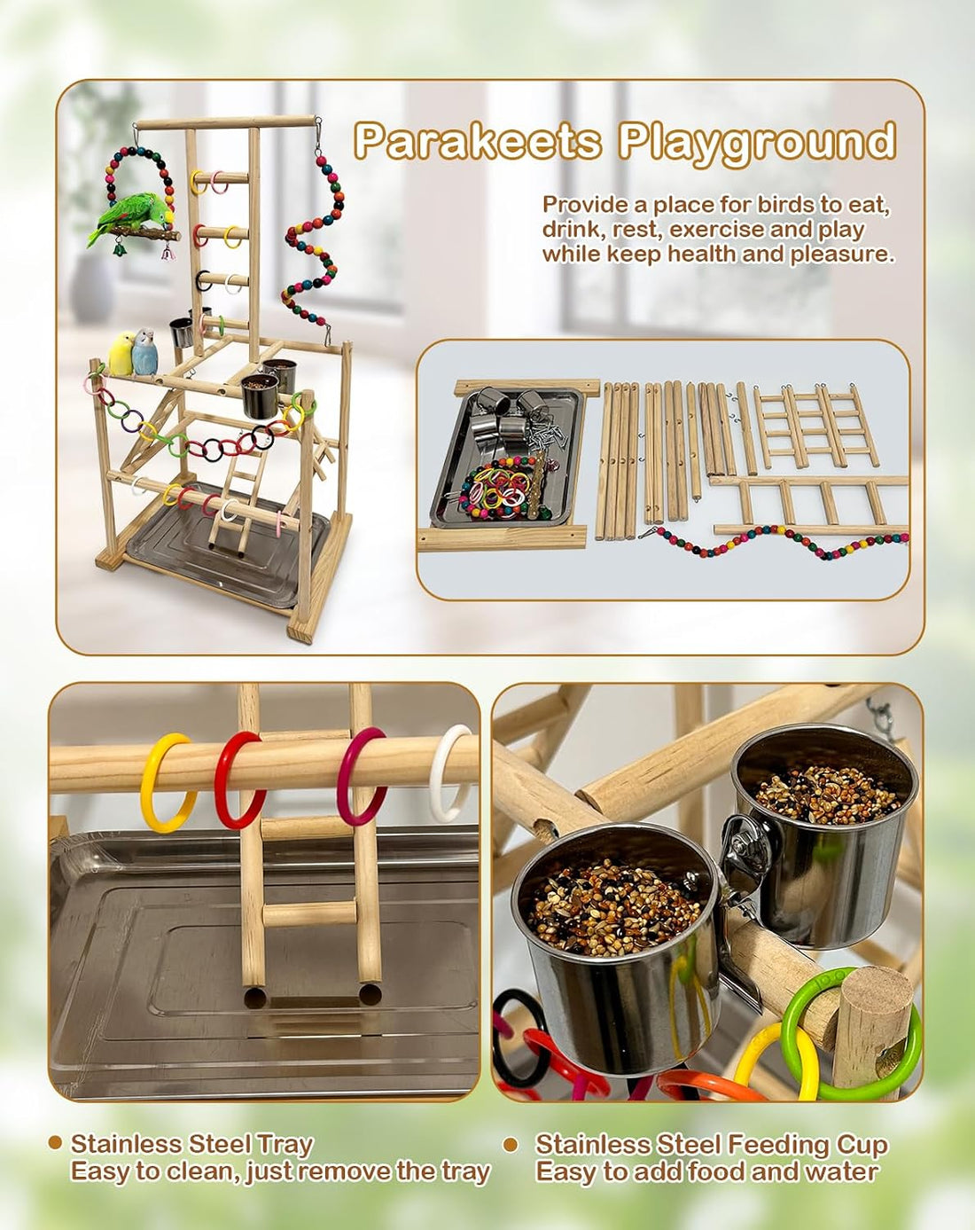 Niwaes Bird Play Stand, Large Parakeet Playground