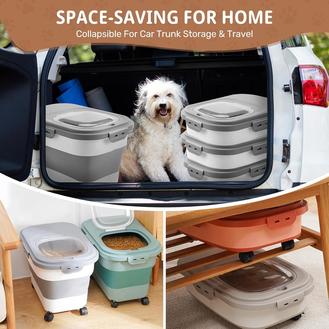 SEWIU Dog Food Storage Container Up to 2pack*20LB,Collapsible Dog