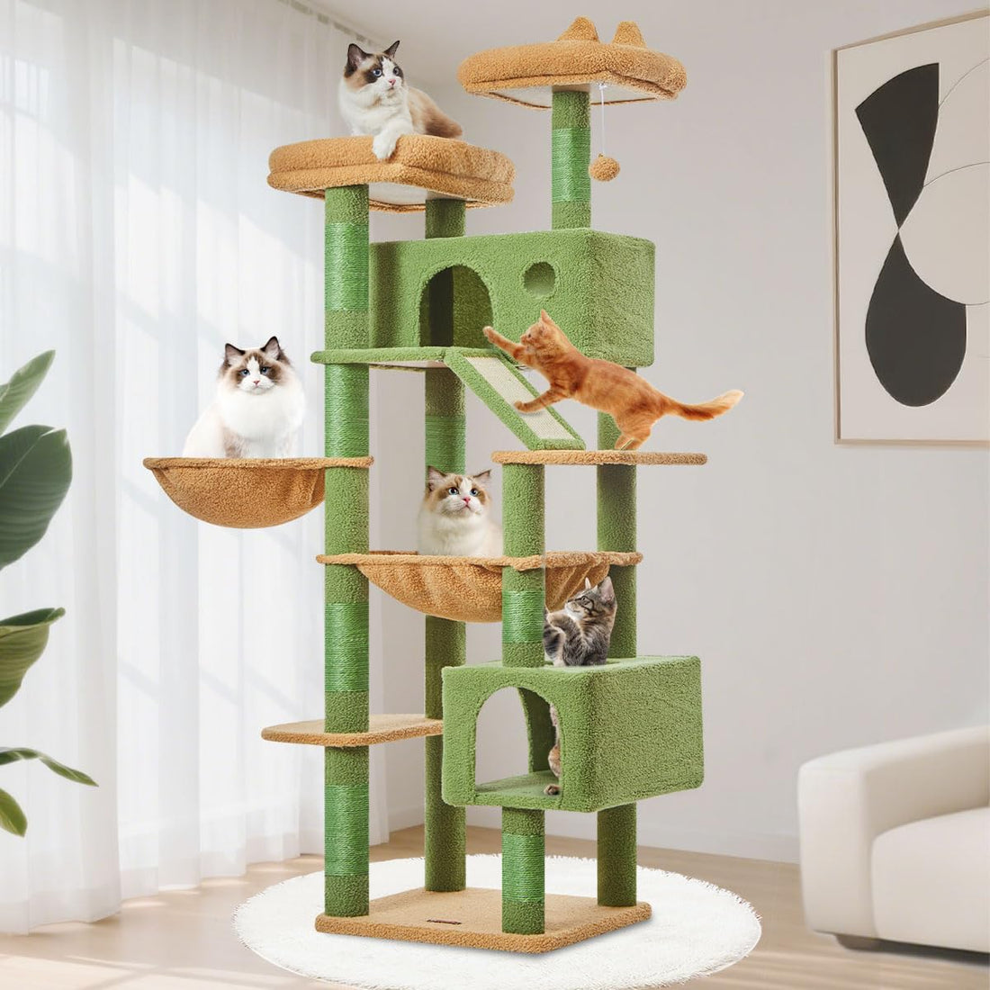 Taoqimiao Cactus Cat Tree, 71-Inch Cat Tower for Indoor Cats Large