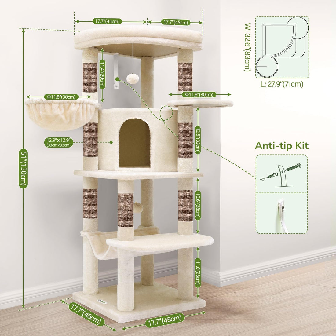 Globlazer Corner Cat Tree, 51in Curved Series Modern Cat Tower