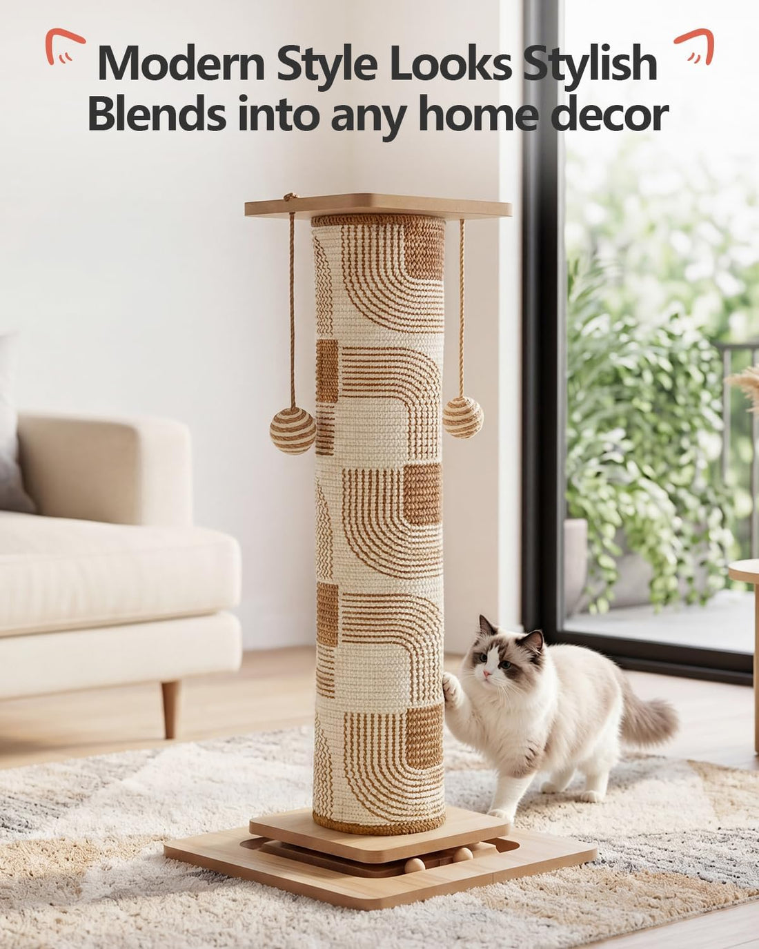 Odoland 31" Tall Large Cat Scratching Post with Replaceable Scratcher