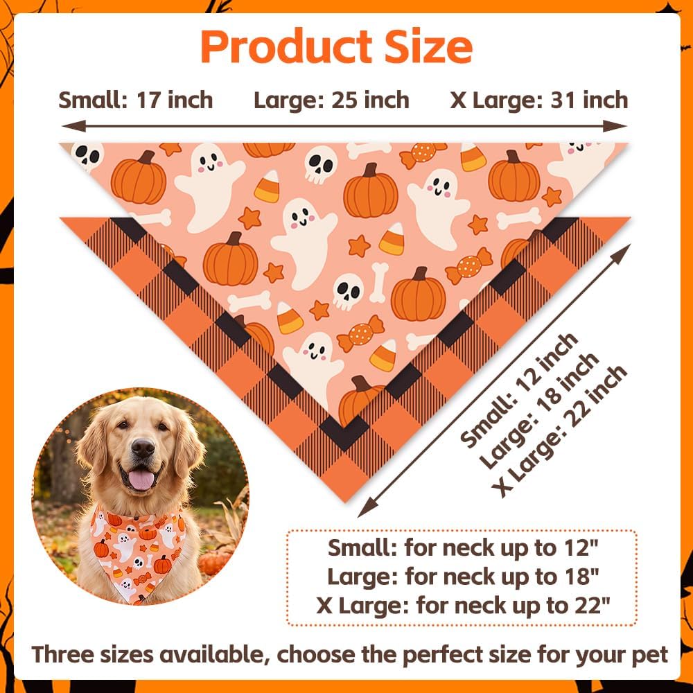 2 Pack Halloween Dog Bandanas, Reversible Triangle Scarves for Dogs
