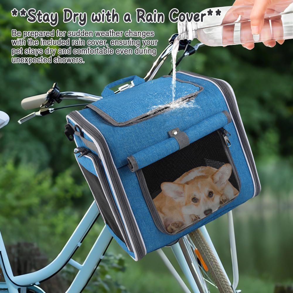 Expandable Dog Bike Basket Carrier, Foldable Pet Bicycle Backpack