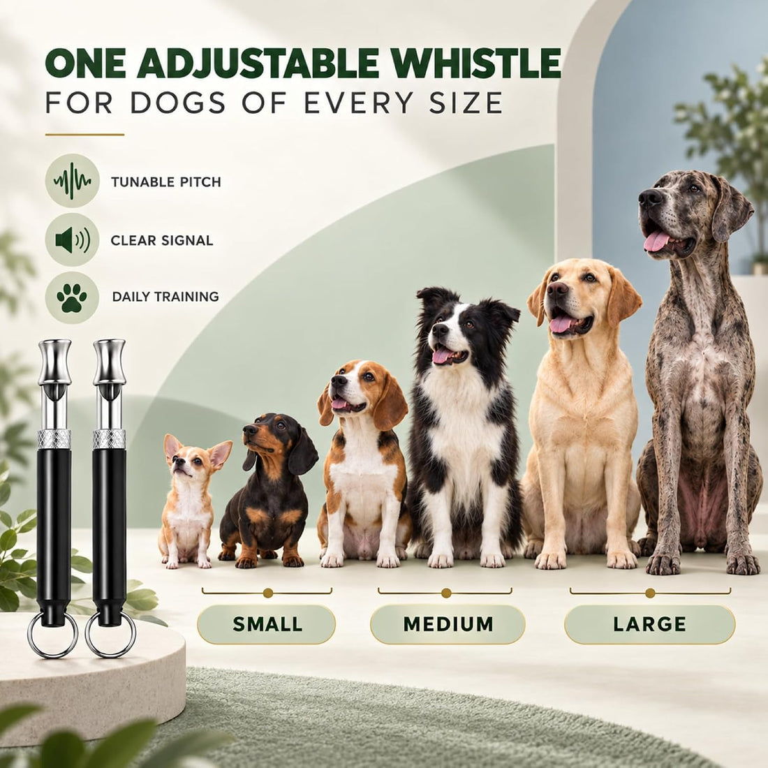 Adjustable Dog Whistle to Stop Barking, 2 Pack, Black