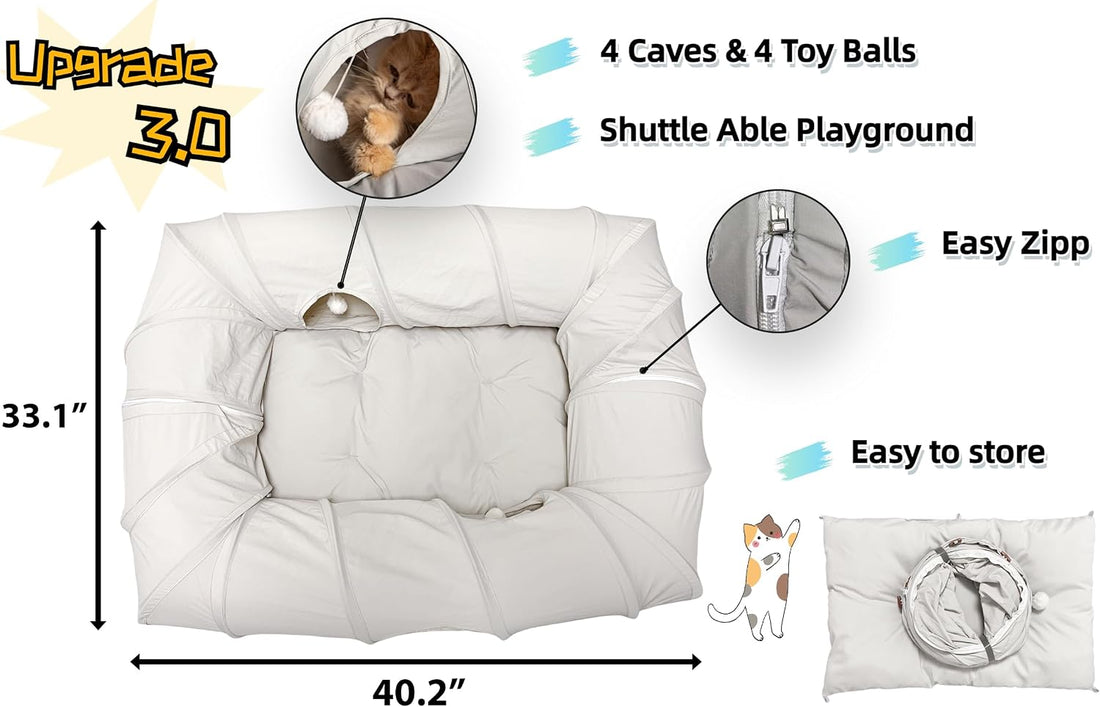 XxingSheep 4 Ways Shuttled XL Cat Tunnel Bed for Indoor Cats Peekaboo