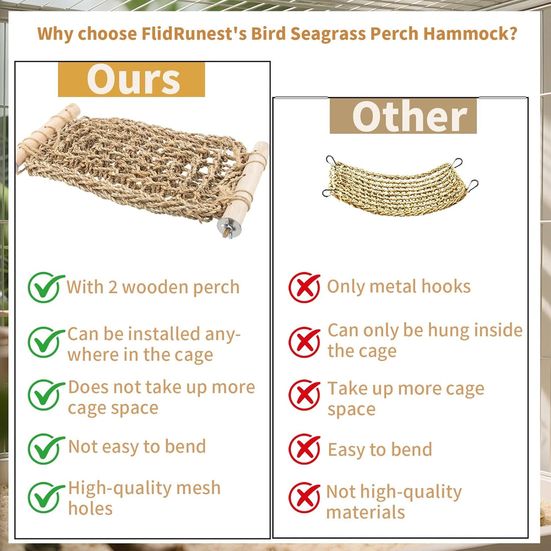 Bird Cage Accessories Seagrass Mat Climbing Ladder with Perch 13x7