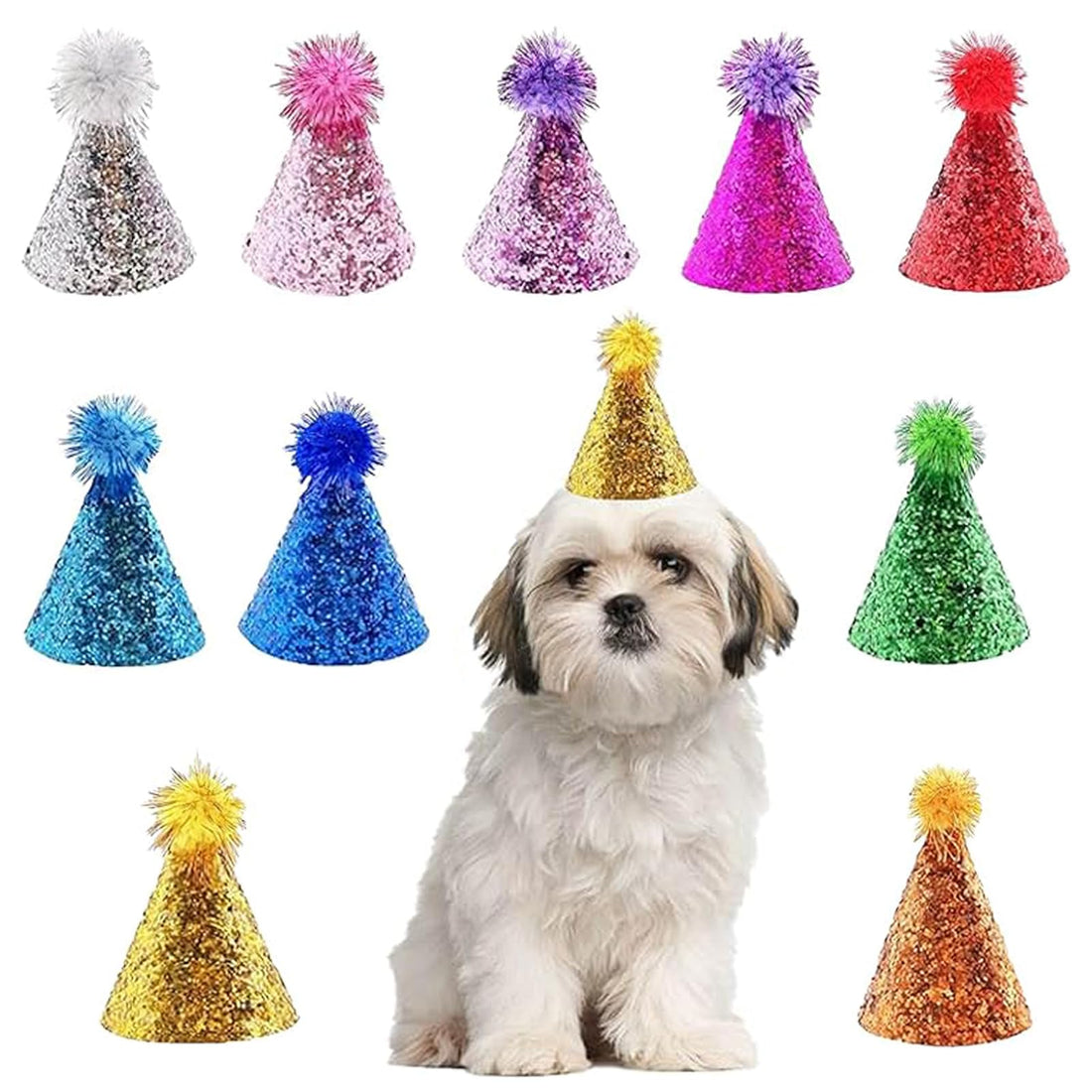 10 Pcs Dog Birthday Hat Set for Small Medium Dogs Cat Puppies