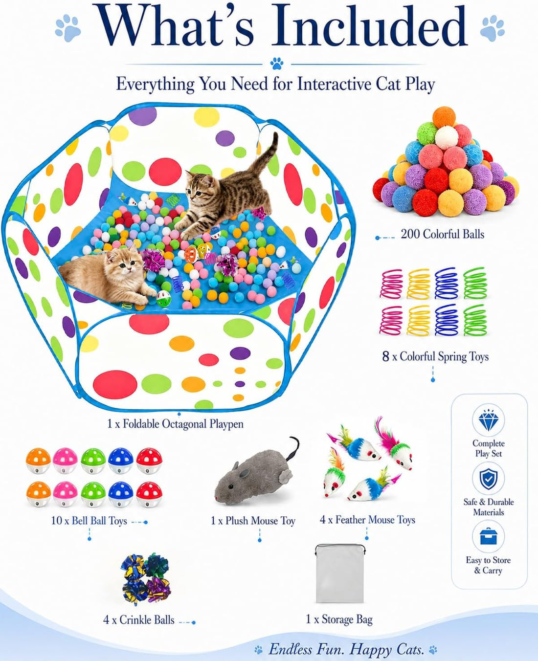 Cat Ball Pit with 227 Pcs Interactive Cat Toys