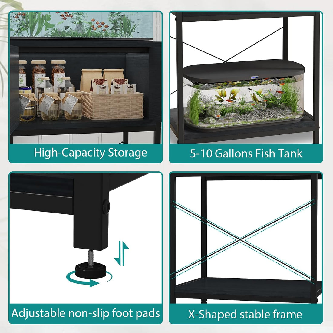 5-10 Gallon Fish Tank Stand with Cabinet Storage for Aquarium Stand