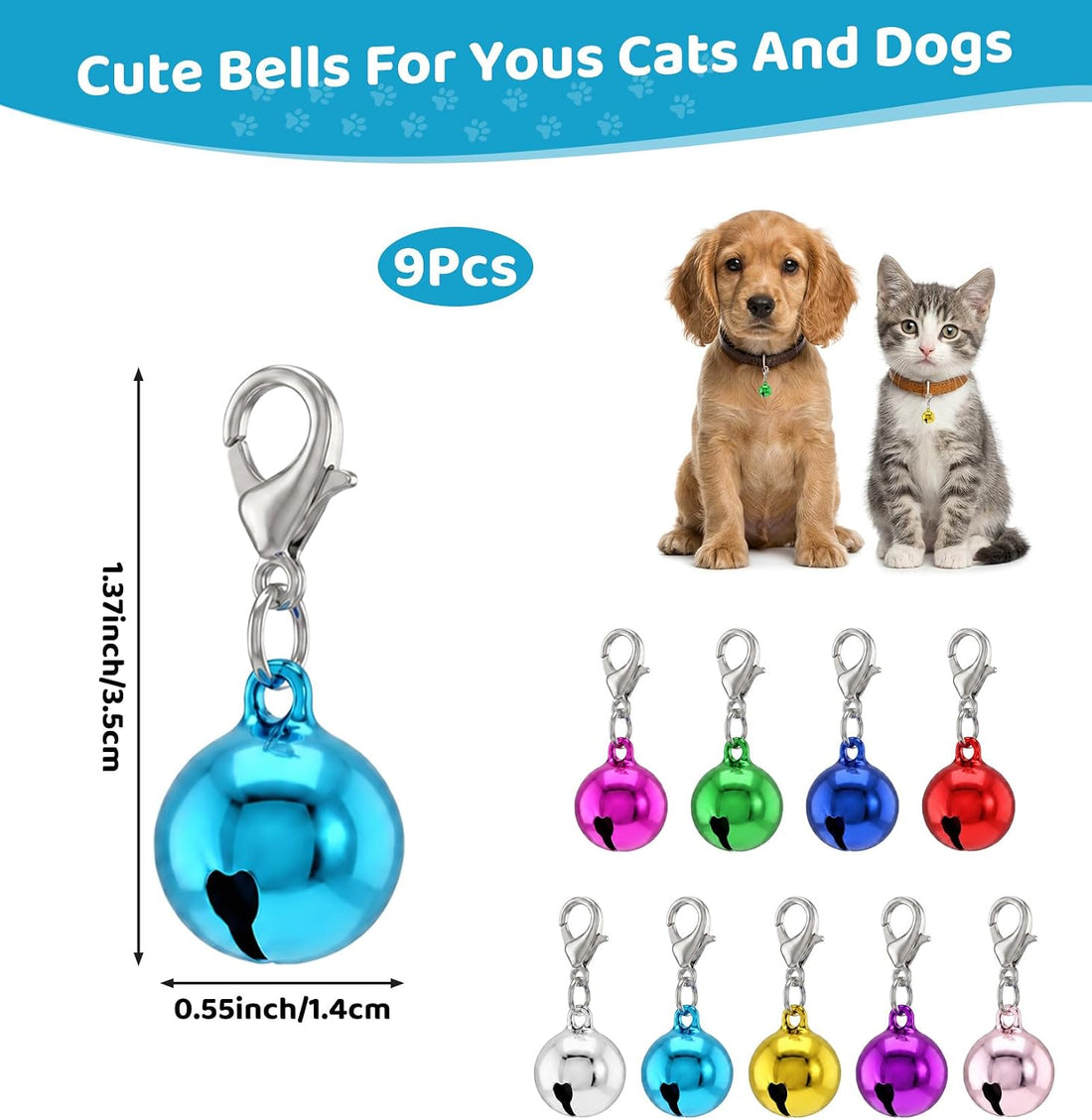 9 Pcs Bell for Cat Collar, Cat Bell for Collar with Clear Jingling