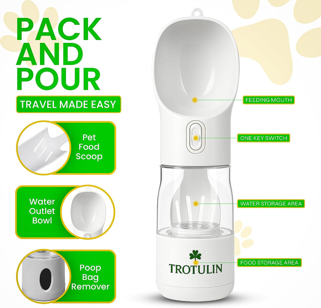 3-in-1 Portable Dog Water Bottle & Food Container,Leak Proof Pet