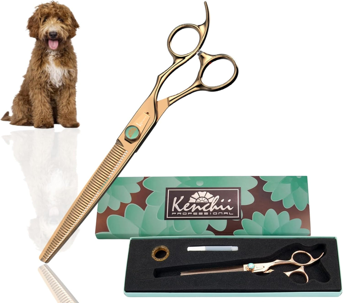 Kenchii Rose Dog Grooming Scissors 7in Curved, Micro-Serrated