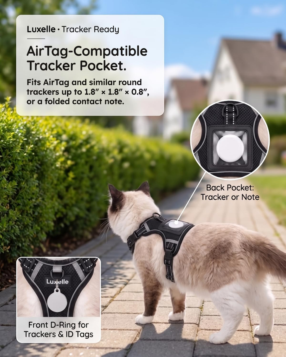 Luxelle Escape Proof Cat Harness with Retractable Leash & Wrist Strap
