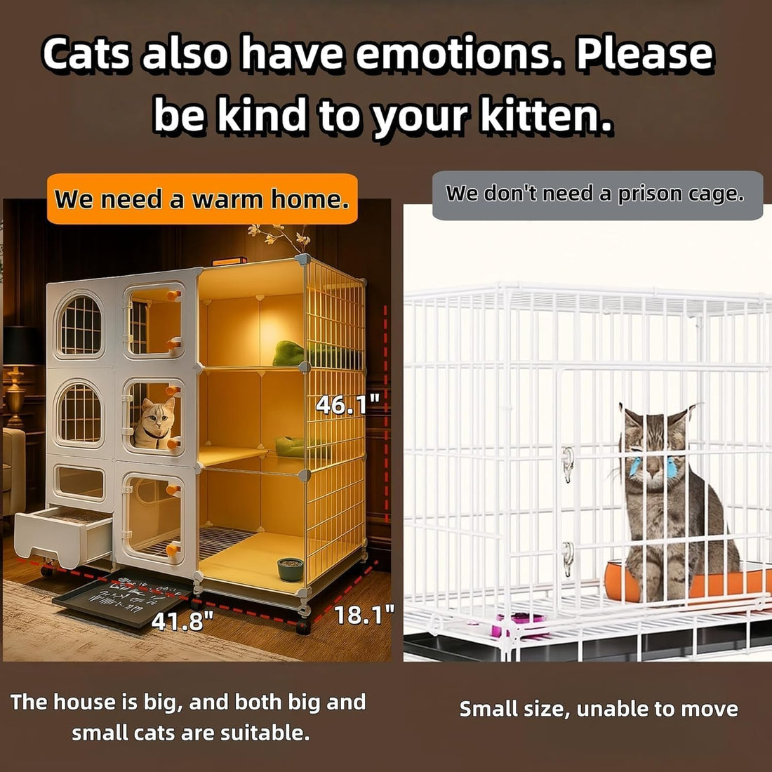 Indoor cat cage with Litter Box, Complimentary Cat Bed