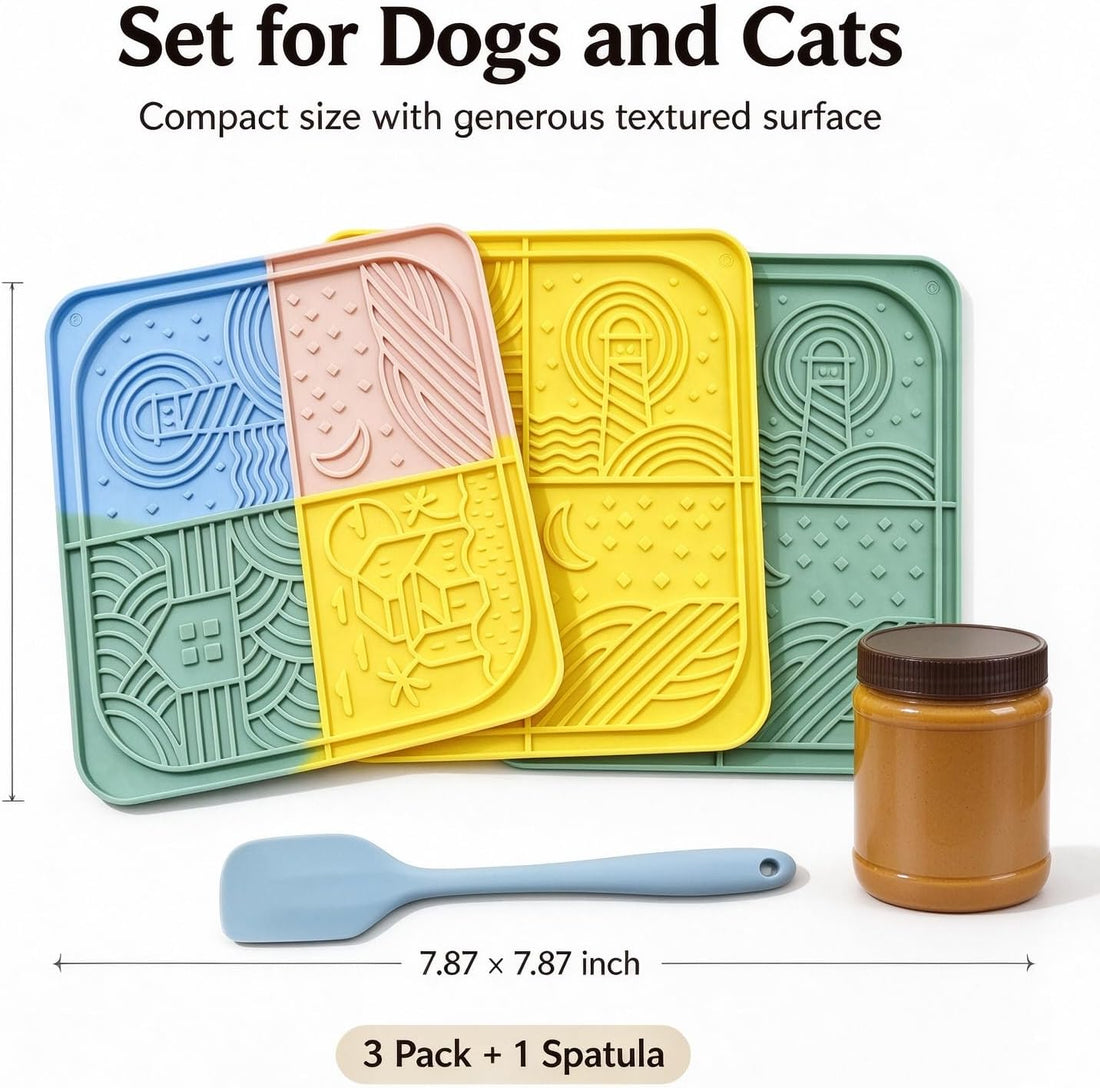 3 Pack Dog Lick Mat, Silicone Slow Feeder with Strong Suction Cups