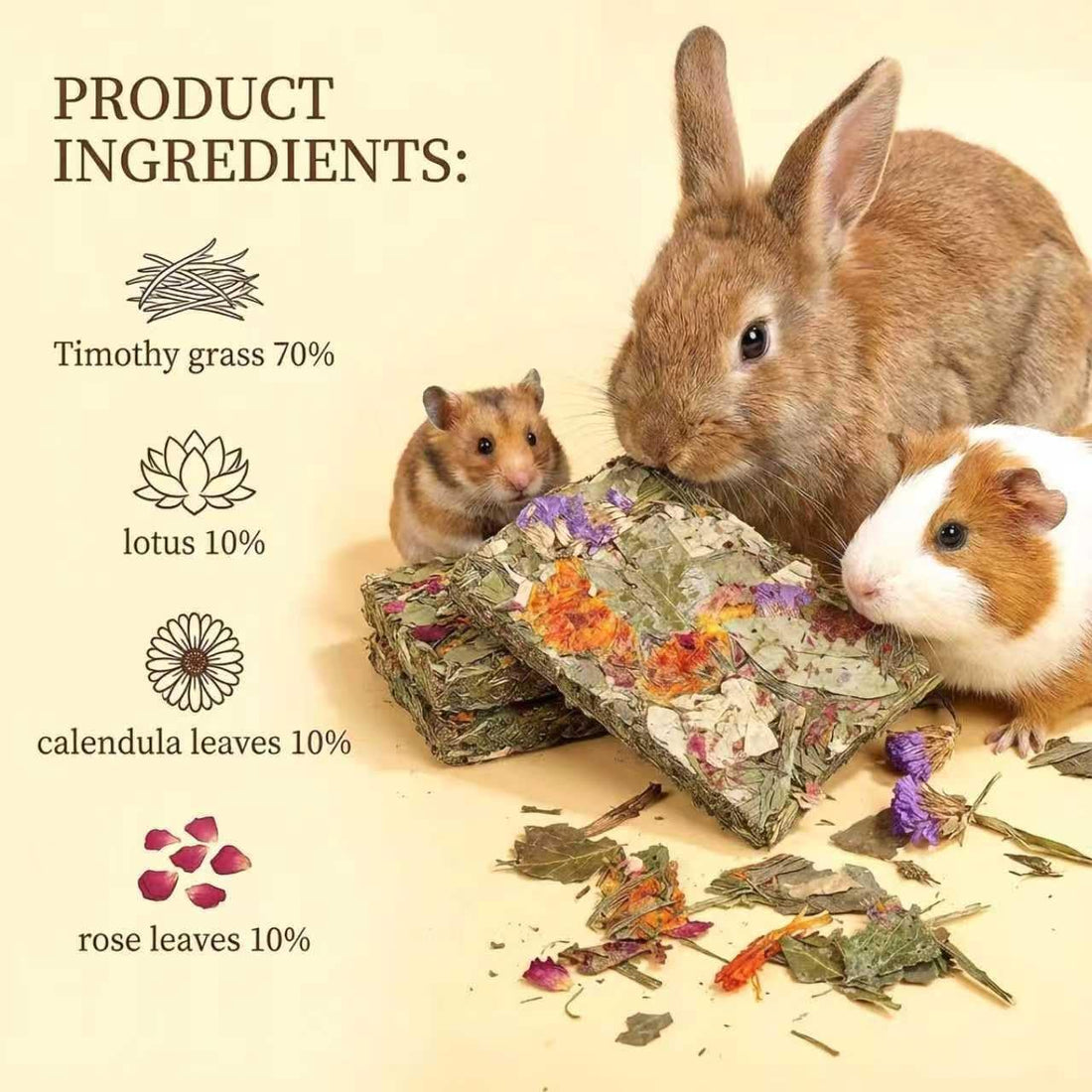 10pcs Rabbit Timothy Hay Chew Toys with Herbal Flowers for Small Pets