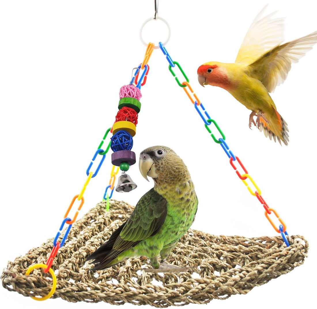 MUYG Large Seagrass Mat for Birds,Triangle Cockatiel Seagrass Hammock