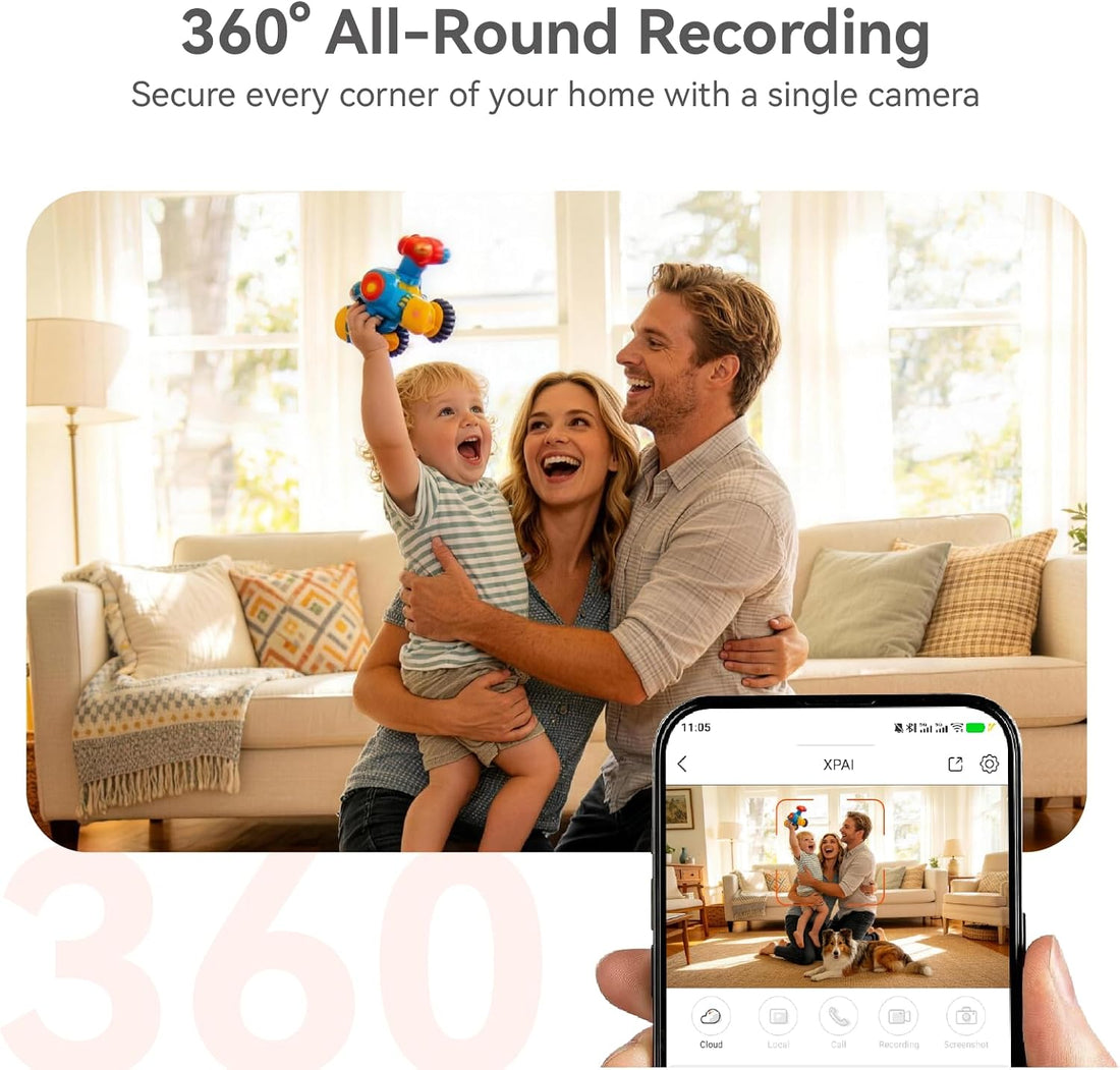 xpai 4K UHD Indoor Camera, 64G Built-in Storage No Subscription,Pet